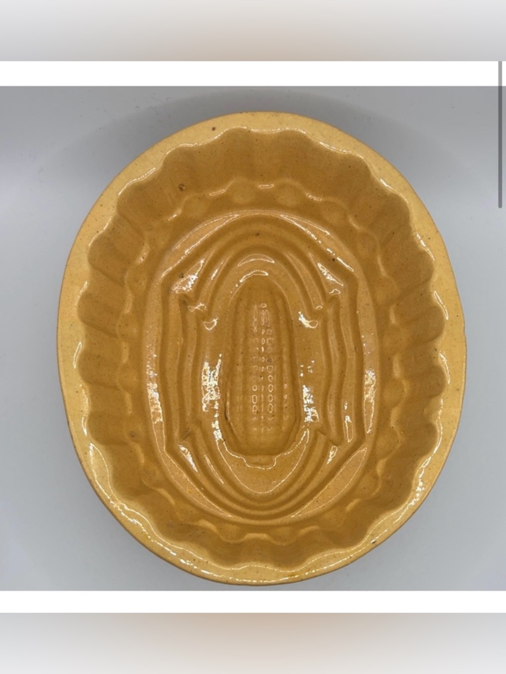 Antique Yellowware Pottery Corn Design Pudding Food Mold Farmhouse Butter Mold